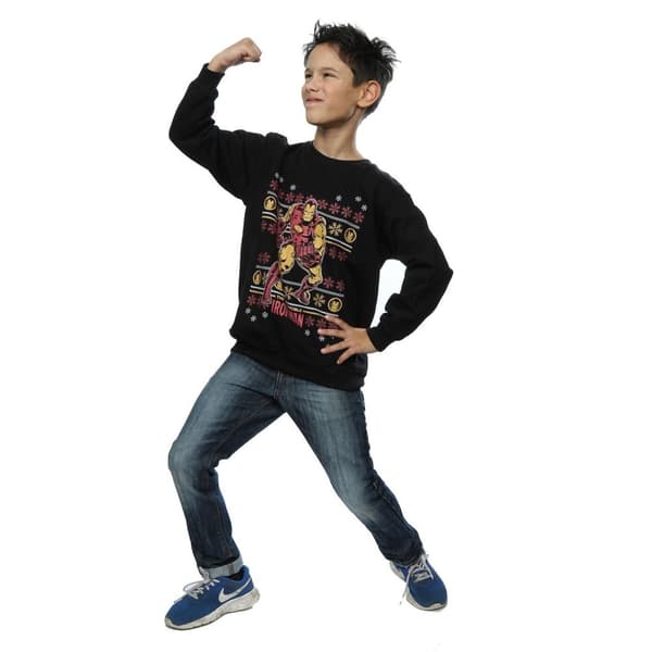 Marvel Boys Iron Man Fair Isle Christmas Sweatshirt