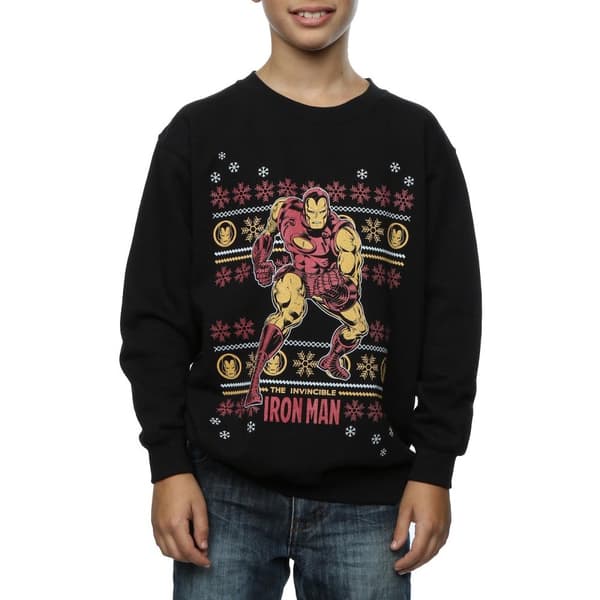 Marvel Boys Iron Man Fair Isle Christmas Sweatshirt