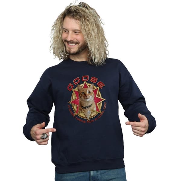 Marvel Mens Captain Marvel Goose Cool Cat Sweatshirt