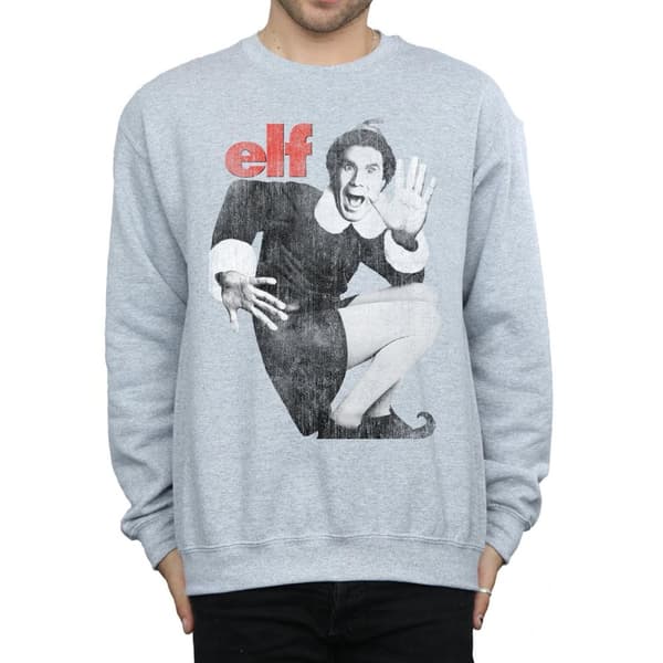 Elf Mens Mono Distressed Poster Sweatshirt
