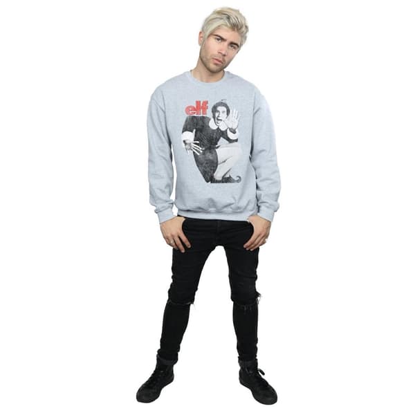 Elf Mens Mono Distressed Poster Sweatshirt