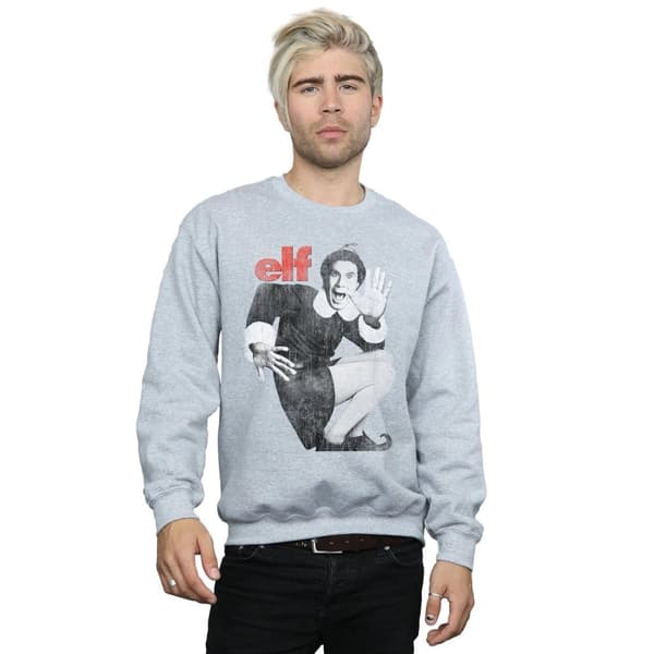 Elf Mens Mono Distressed Poster Sweatshirt