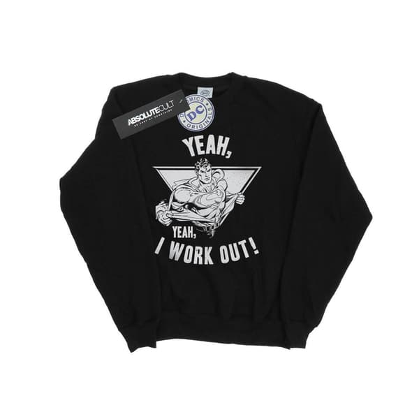DC Comics Mens Superman I Work Out Sweatshirt Black 3XL