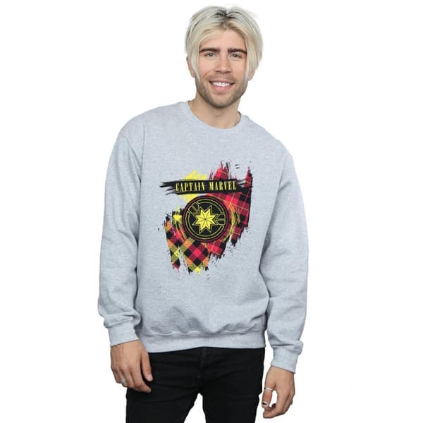 Marvel Mens Captain Marvel Tartan Patch Sweatshirt