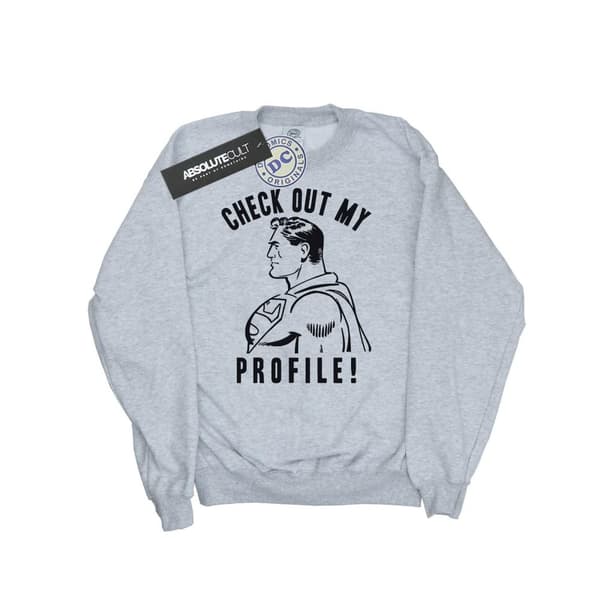 DC Comics Mens Superman Check Out My Profile Sweatshirt Sports Grey L