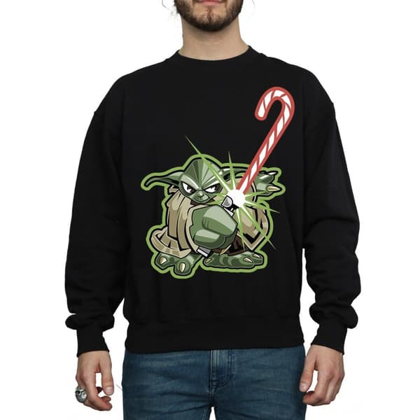 Star Wars Mens Yoda Christmas Candy Cane Sweatshirt