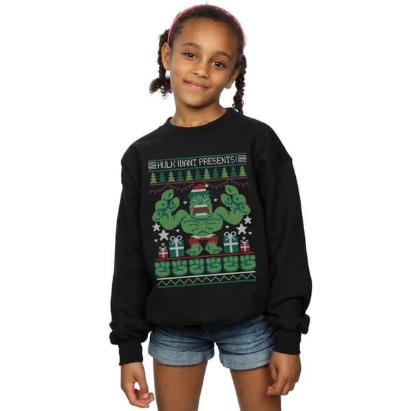 Marvel Girls Hulk Want Presents Fair Isle Sweatshirt