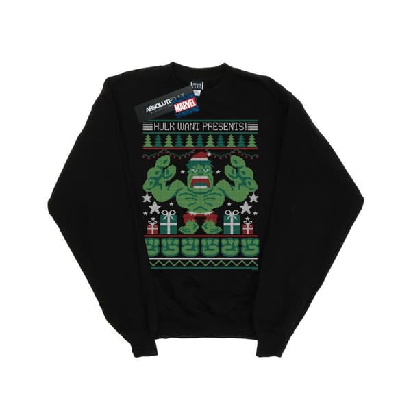 Marvel Girls Hulk Want Presents Fair Isle Sweatshirt Black 7-8 Years