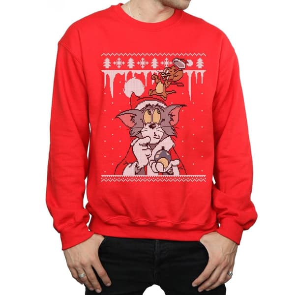 Tom And Jerry Mens Christmas Fair Isle Sweatshirt