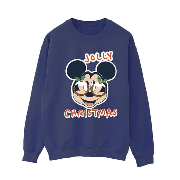 Disney Dam/Tjej Musse Pigg Jolly Christmas Glasögon Sweatshirt Navy Blue 3XL