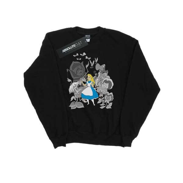 Disney Mens Alice In Wonderland Flowers Sweatshirt Black M