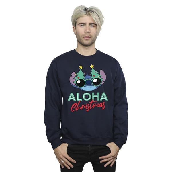 Disney Mens Lilo And Stitch Christmas Tree Shades Sweatshirt