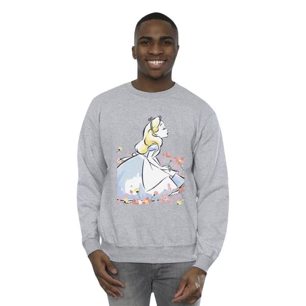 Disney Mens Alice In Wonderland Sketch Flowers Sweatshirt