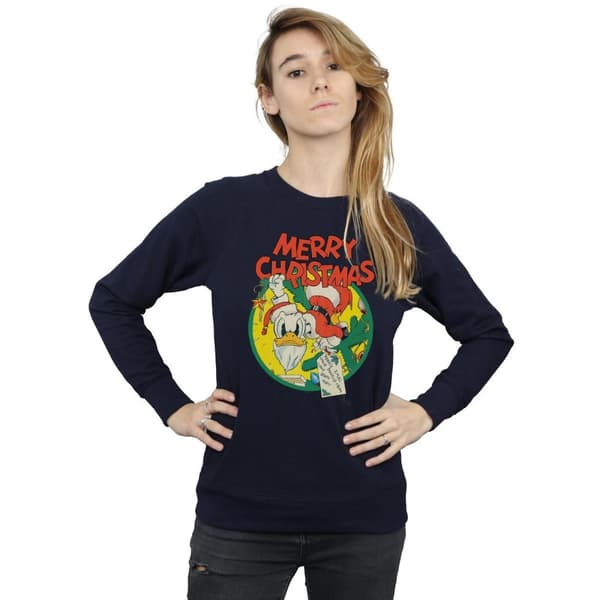 Disney Womens/Ladies Donald Duck Merry Christmas Sweatshirt