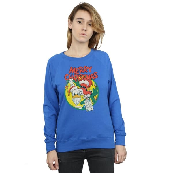 Disney Womens/Ladies Donald Duck Merry Christmas Sweatshirt