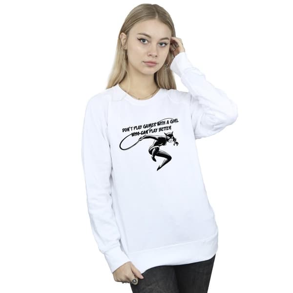 DC Comics Womens/Ladies Catwoman Don´t Play Games Sweatshirt White M