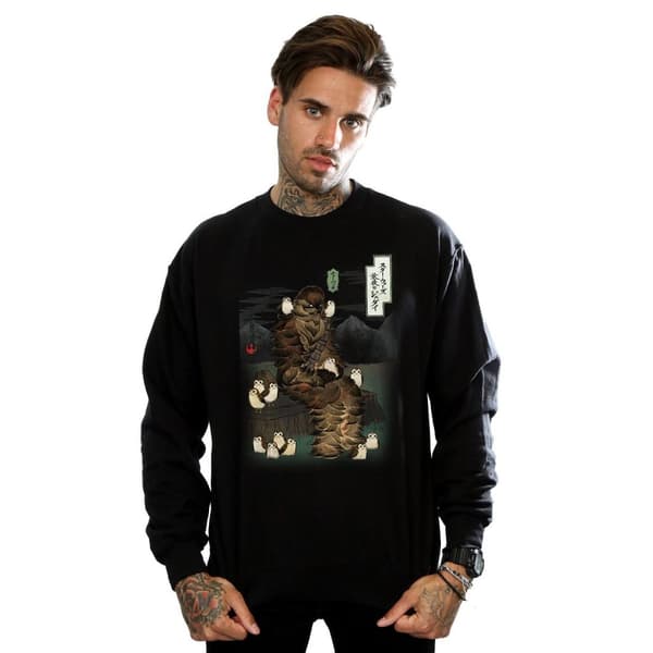 Star Wars Mens The Last Jedi Japanese Chewbacca Porgs Sweatshirt