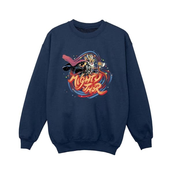 Marvel Boys Thor Love And Thunder Mighty Thor Swirl Sweatshirt Navy Blue 5-6 Years