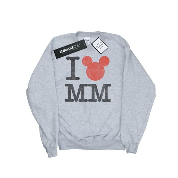 Disney Womens/Ladies Mickey Mouse I Love Mickey Sweatshirt Heather Grey L