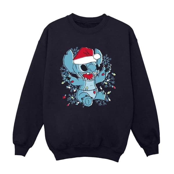 Disney Mens Lilo And Stitch Christmas Lights Sketch Sweatshirt