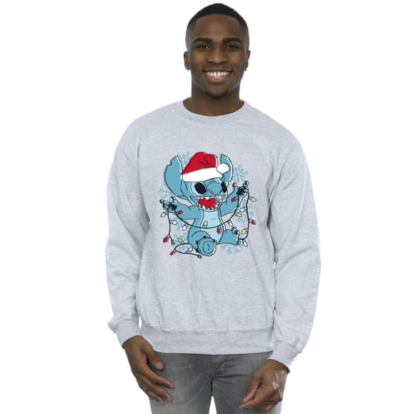 Disney Mens Lilo And Stitch Christmas Lights Sketch Sweatshirt
