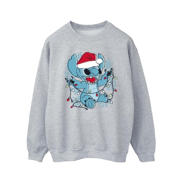 Disney Mens Lilo And Stitch Christmas Lights Sketch Sweatshirt