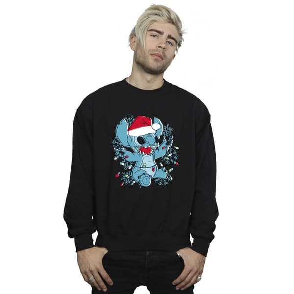 Disney Mens Lilo And Stitch Christmas Lights Sketch Sweatshirt