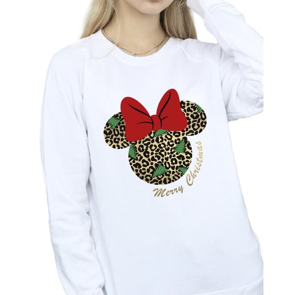 Disney Womens/Ladies Minnie Mouse Leopard Christmas Sweatshirt