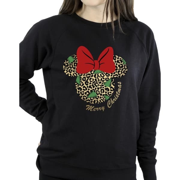 Disney Womens/Ladies Minnie Mouse Leopard Christmas Sweatshirt