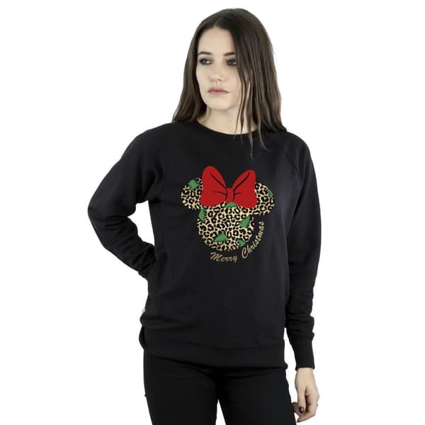 Disney Womens/Ladies Minnie Mouse Leopard Christmas Sweatshirt