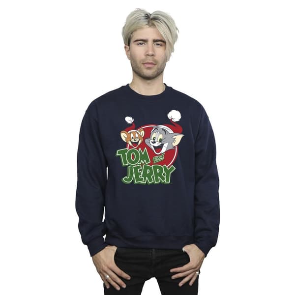 Tom And Jerry Mens Christmas Hat Logo Sweatshirt