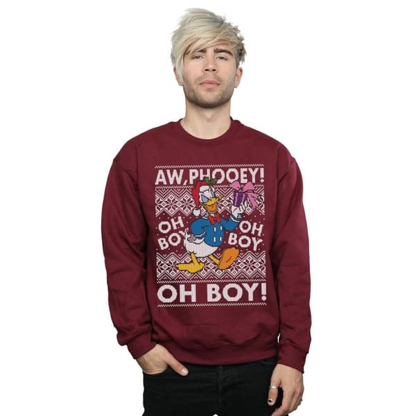 Disney Mens Donald Duck Christmas Fair Isle Sweatshirt