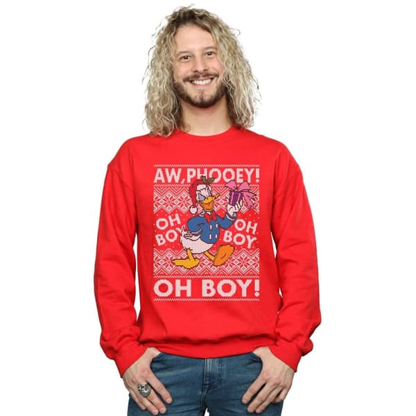 Disney Mens Donald Duck Christmas Fair Isle Sweatshirt