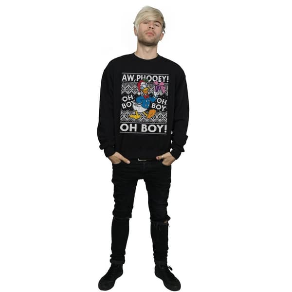 Disney Mens Donald Duck Christmas Fair Isle Sweatshirt