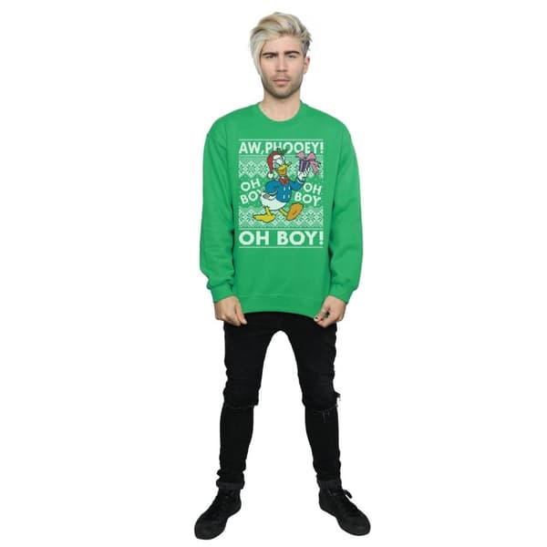 Disney Mens Donald Duck Christmas Fair Isle Sweatshirt