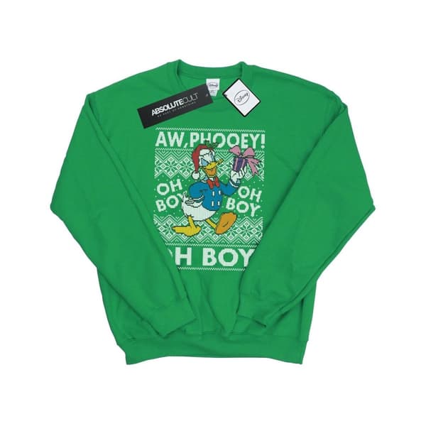 Disney Mens Donald Duck Christmas Fair Isle Sweatshirt Irish Green S