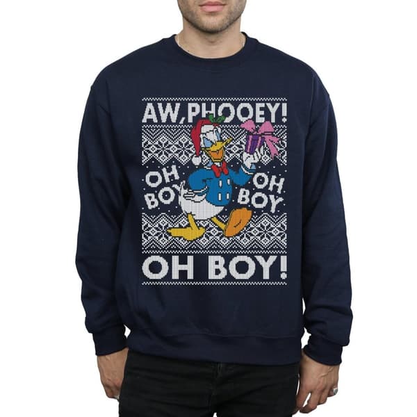 Disney Mens Donald Duck Christmas Fair Isle Sweatshirt