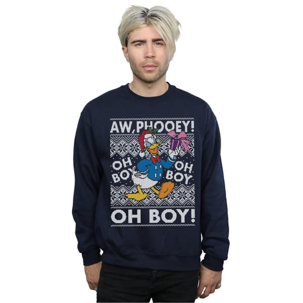 Disney Mens Donald Duck Christmas Fair Isle Sweatshirt