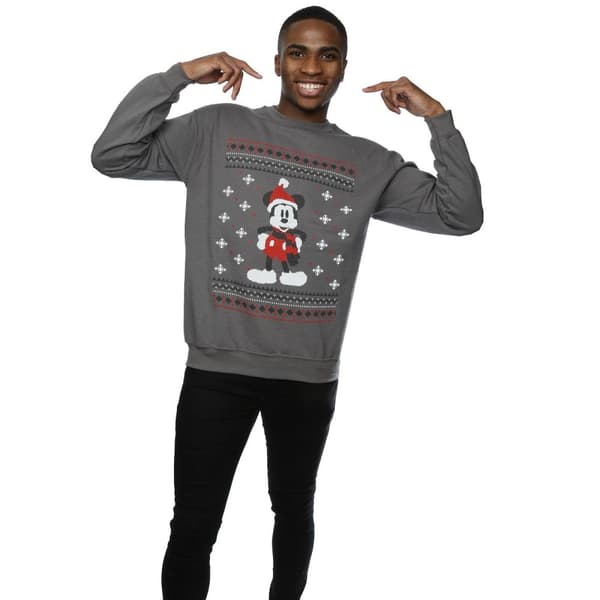 Disney Mens Mickey Mouse Scarf Christmas Sweatshirt