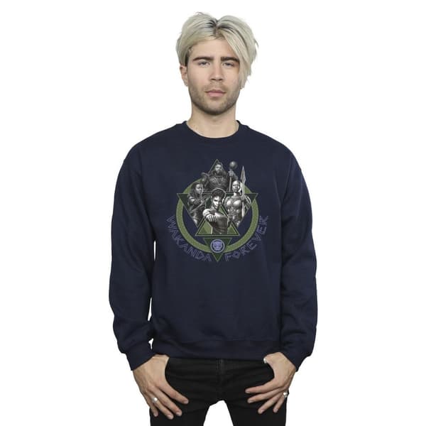 Marvel Mens Black Panther Wakanda Forever Group Ring Pose Sweatshirt