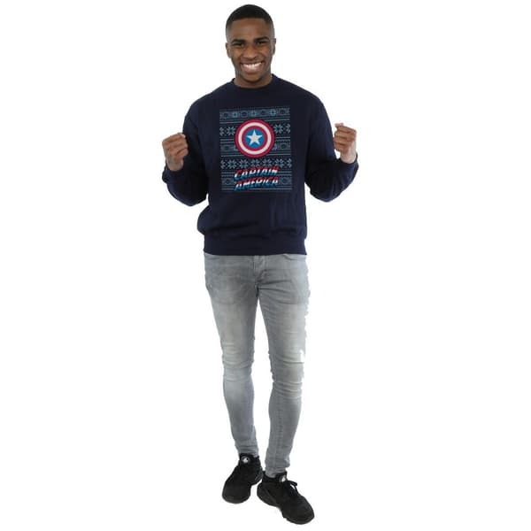 Marvel Mens Captain America Shield Fair Isle Sweatshirt