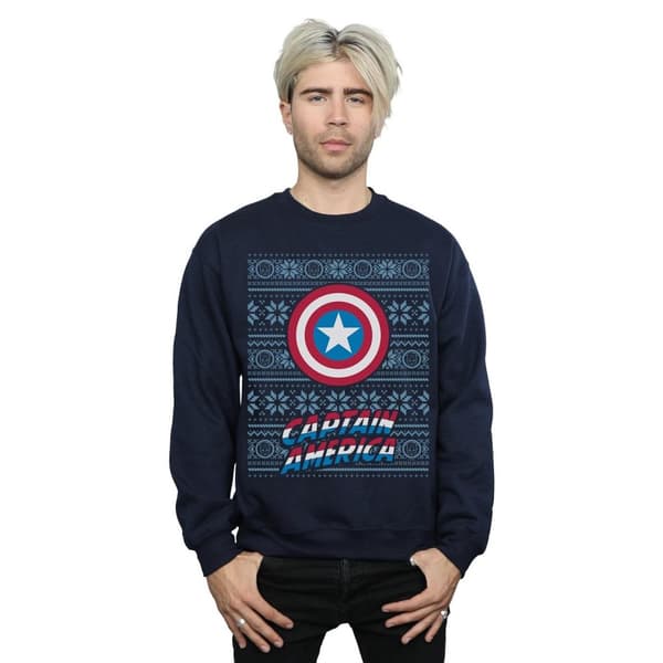 Marvel Mens Captain America Shield Fair Isle Sweatshirt