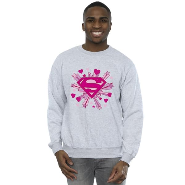 DC Comics Mens Superman Pink Hearts And Stars Logo Sweatshirt