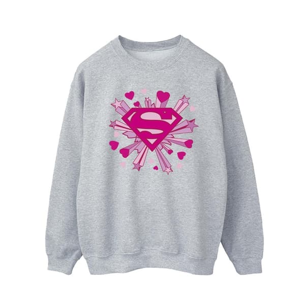 DC Comics Mens Superman Pink Hearts And Stars Logo Sweatshirt