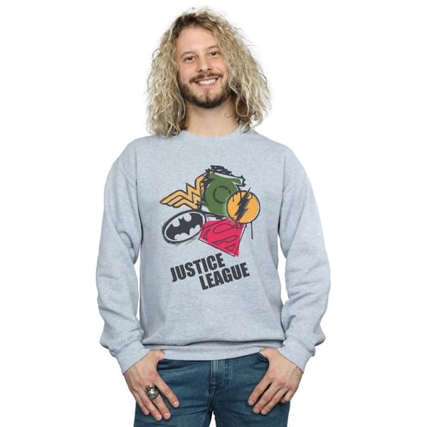 DC Comics Mens Justice League Spray Logos Sweatshirt