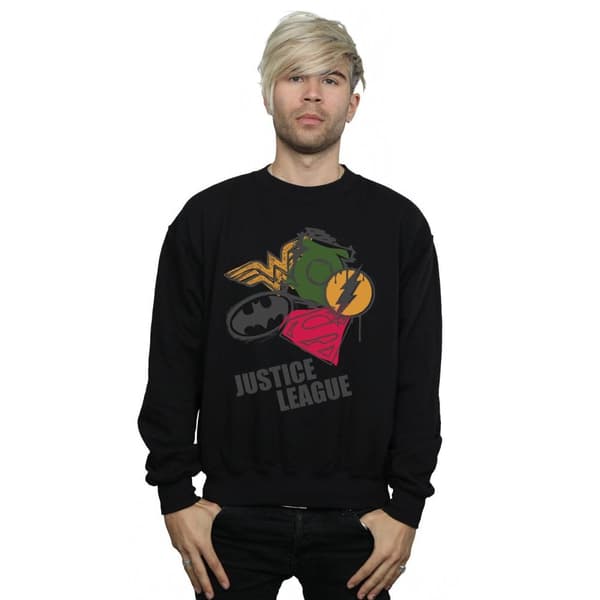 DC Comics Mens Justice League Spray Logos Sweatshirt