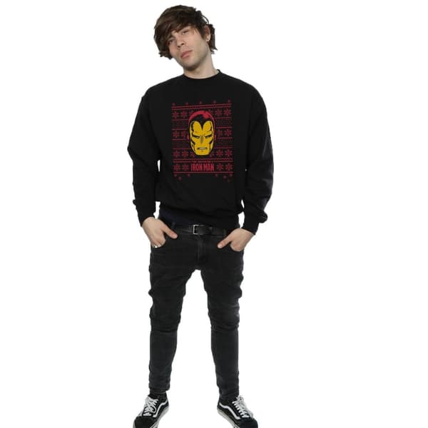 Marvel Mens Iron Man Face Fair Isle Sweatshirt