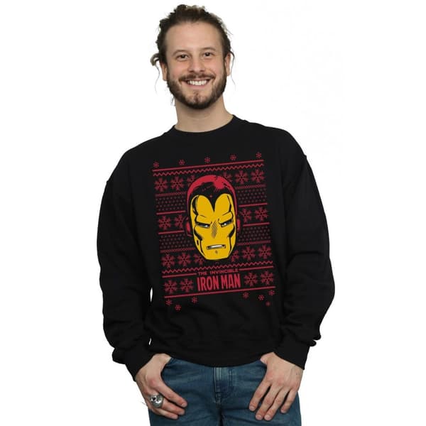 Marvel Mens Iron Man Face Fair Isle Sweatshirt