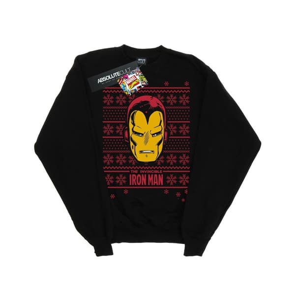 Marvel Mens Iron Man Face Fair Isle Sweatshirt Black XL