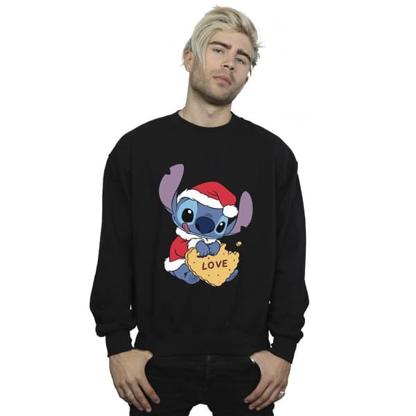 Disney Mens Lilo And Stitch Christmas Love Biscuit Sweatshirt